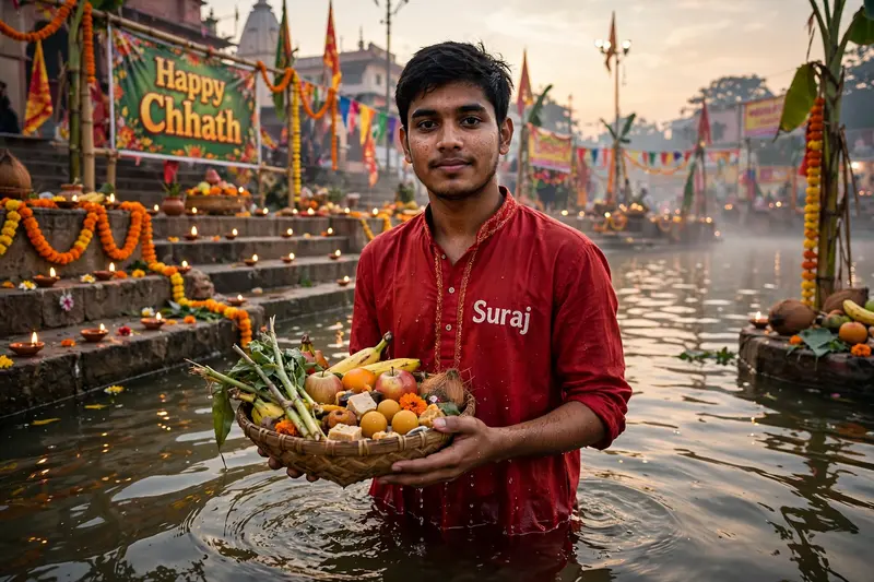 Chhath Puja Boy in Water