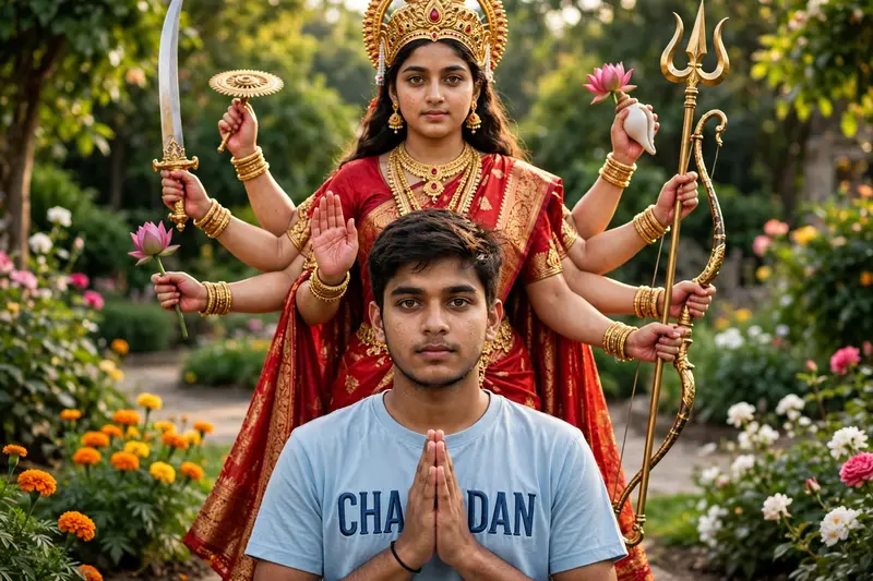 Maa Durga with Devotee Boy