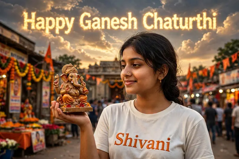Ganesh Chaturthi Girl with Idol