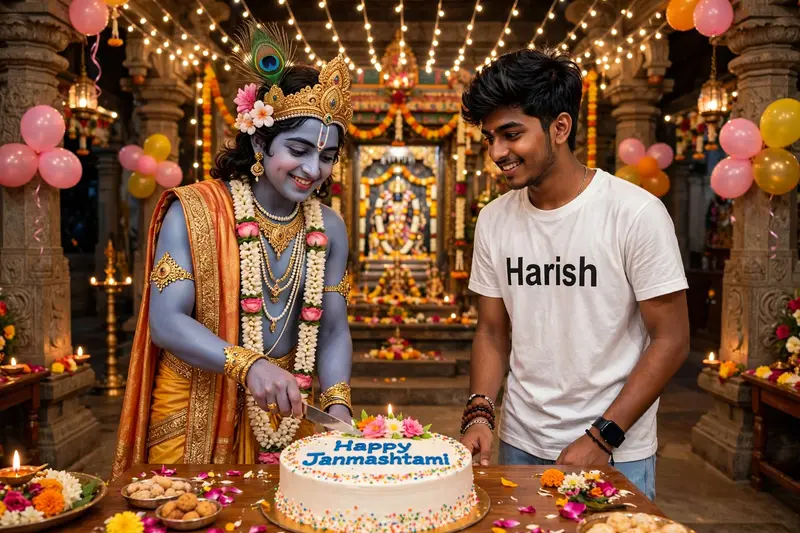 Lord Krishna Cutting Birthday Cake