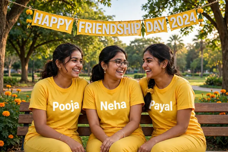 Friendship Day Girls on Park Bench