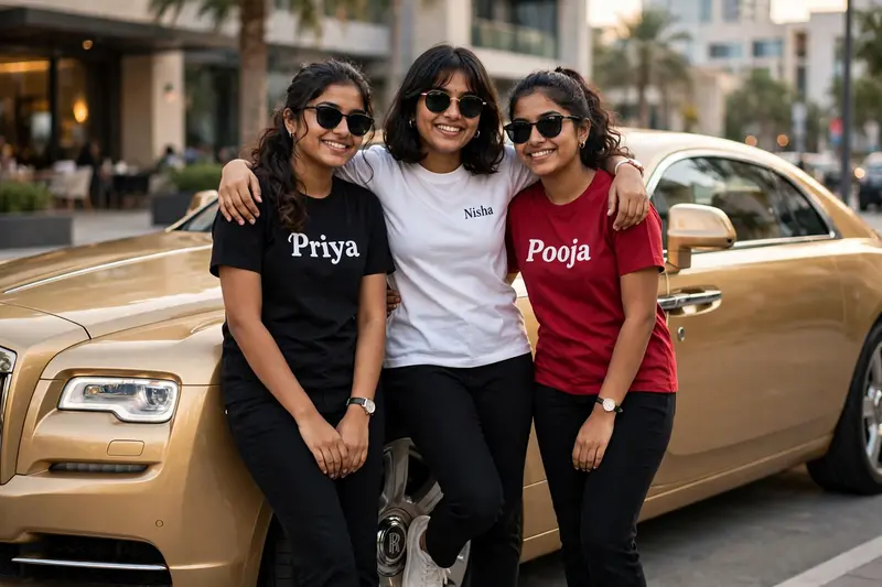 Three Girl Friends by Luxury Car