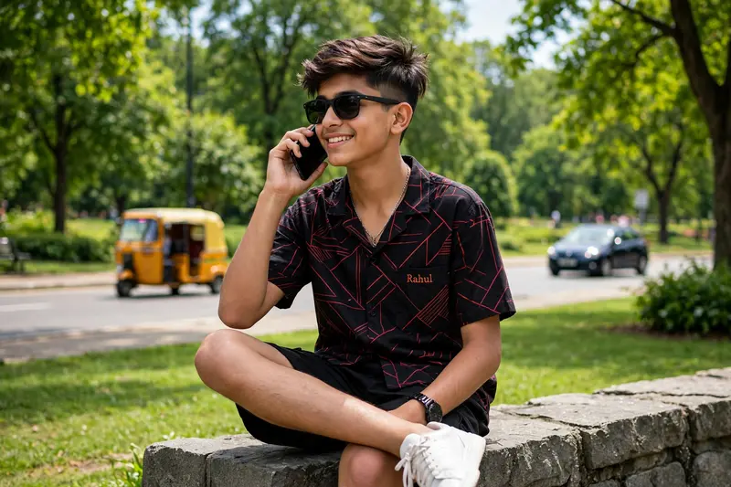 Boy Sitting on Park Wall
