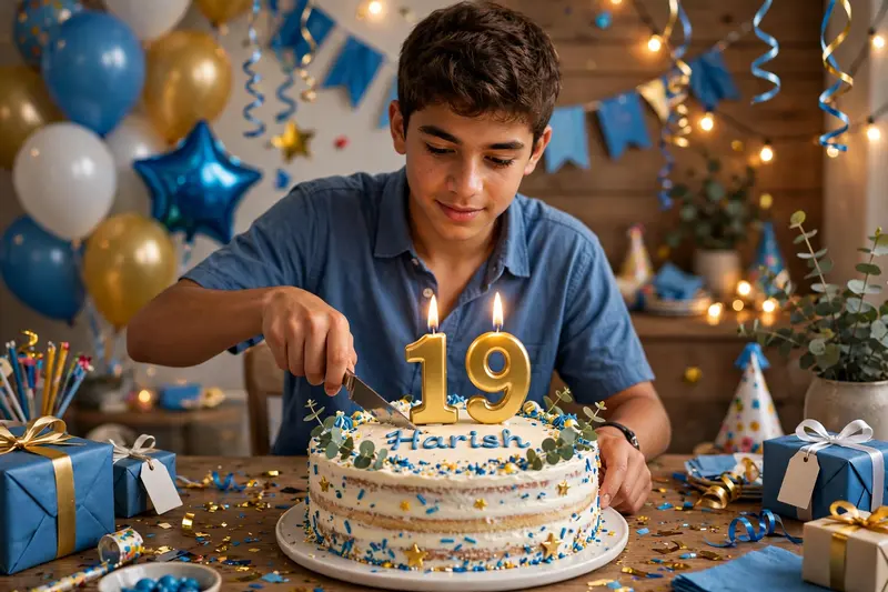 3D Birthday Boy Cutting Cake