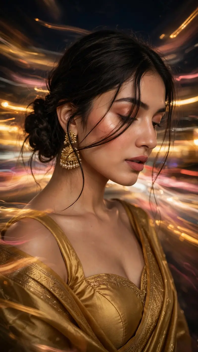 Golden Saree Motion-Blur Portrait