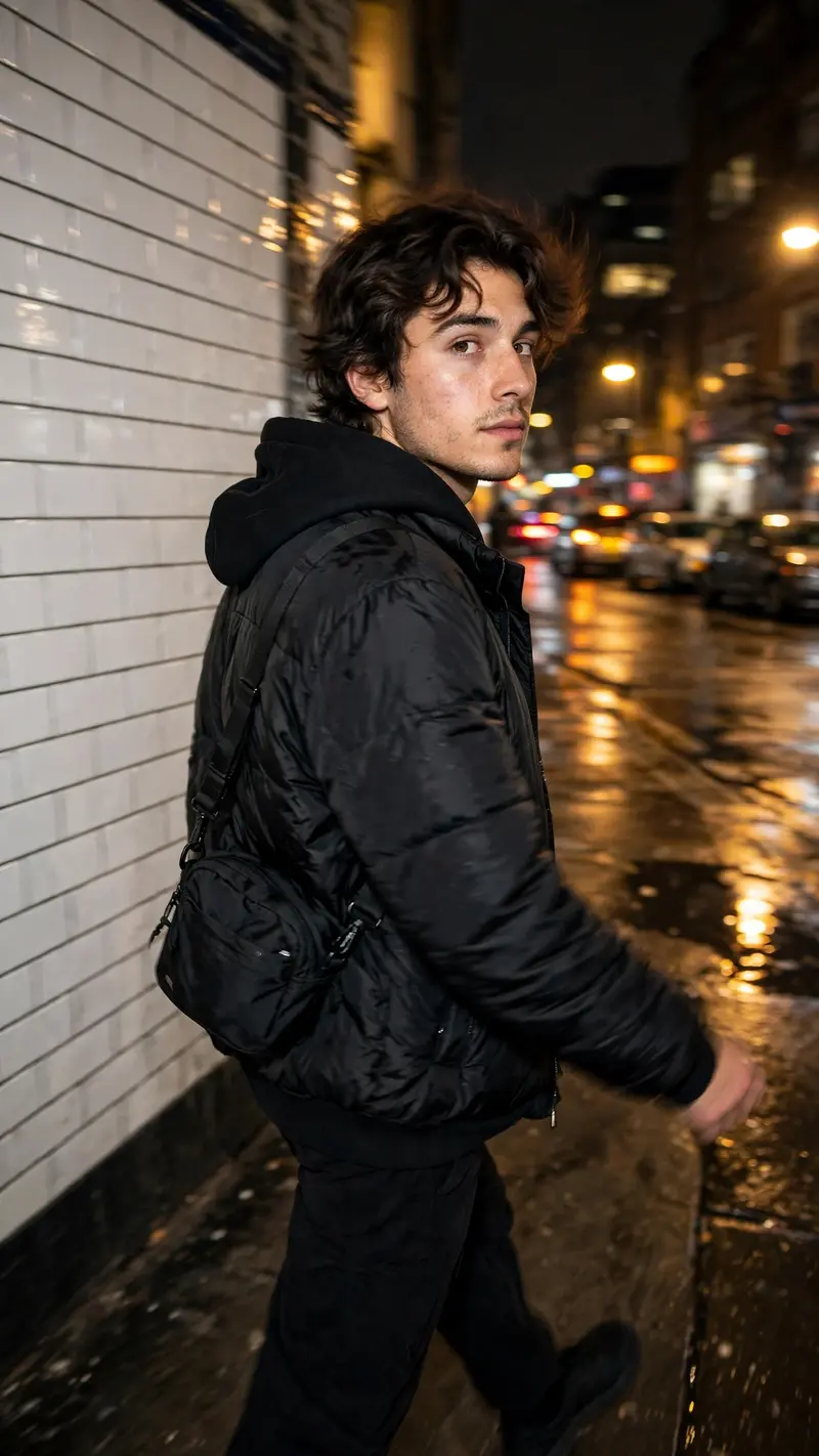 Rushed Sidewalk Look-Over-Shoulder