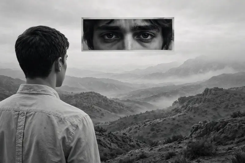 Monochrome Surreal Mountain Portrait