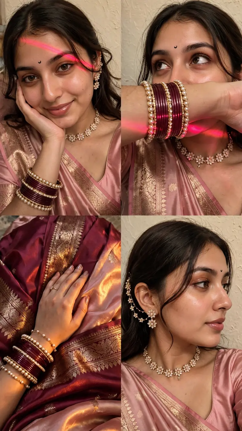Traditional Pink Saree Selfie Collage Prompt