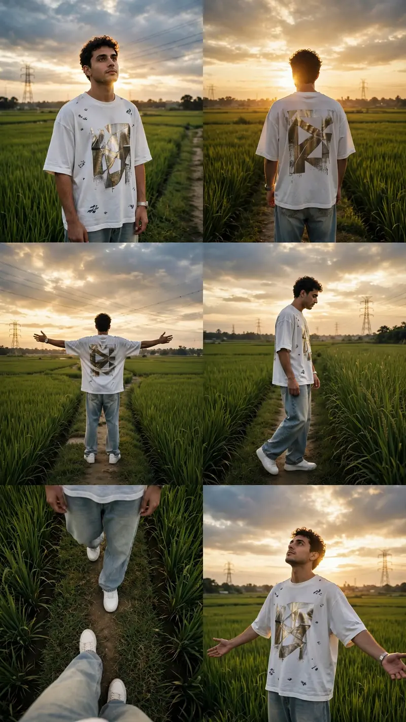 Golden Hour Field Storyboard Collage Prompt