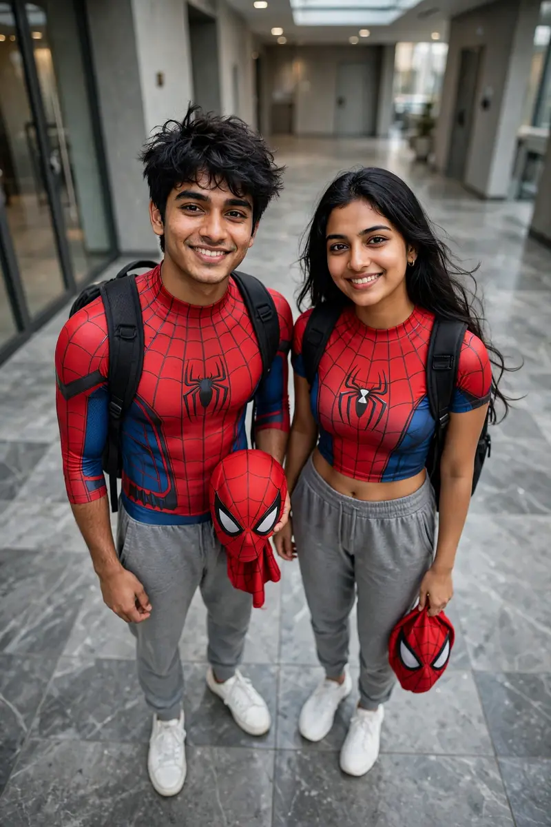 Spider-Man Couple High-Angle Shot Prompt