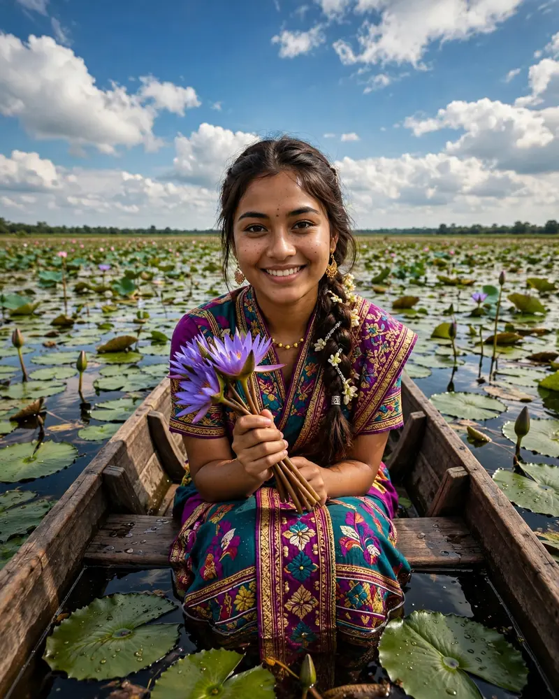 Aesthetic Boat Lotus Lake Portrait Prompt