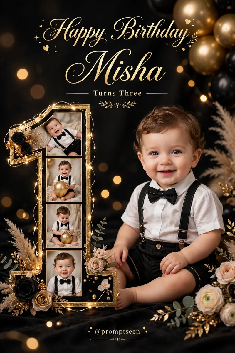 Baby 1st Birthday Collage Poster Prompt