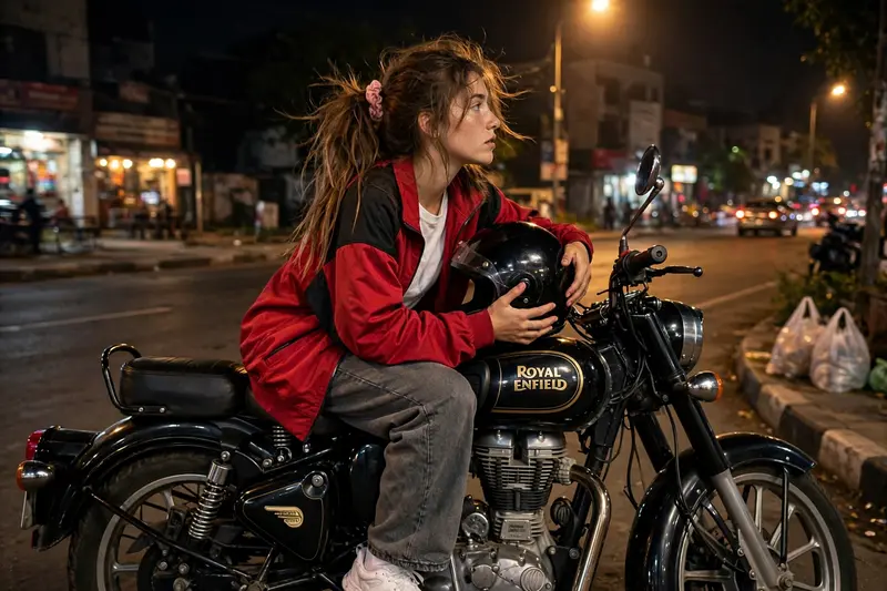 Aesthetic Night Bullet Bike Photo Prompt