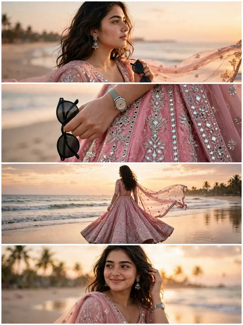 Beach College Girl Photoshoot Collage Prompt