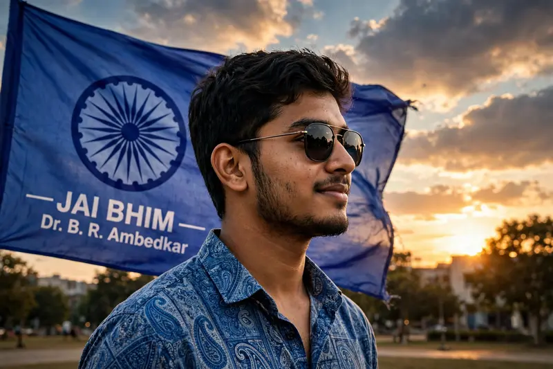 Ambedkar Jayanti Blue Flag Portrait