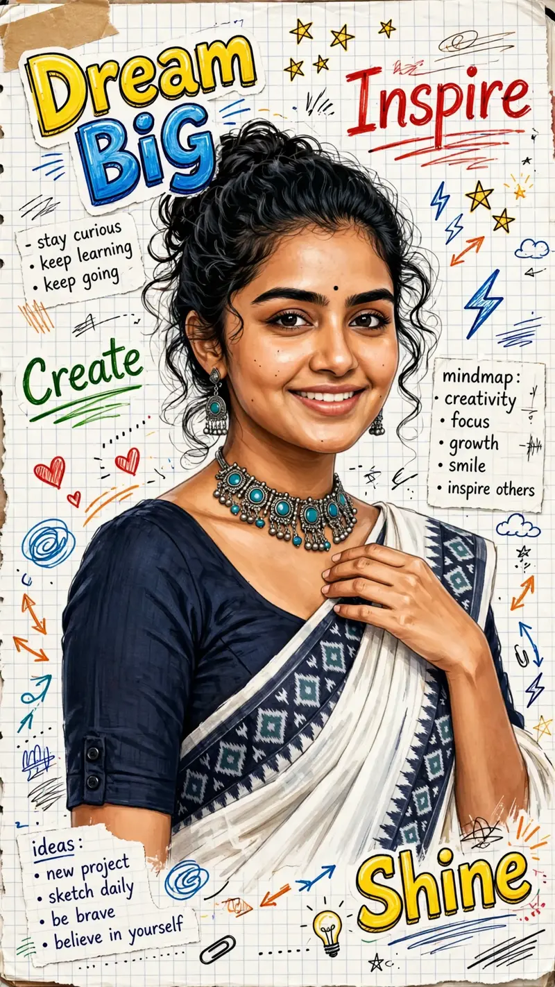 Smiling Woman Digital Illustration Prompt