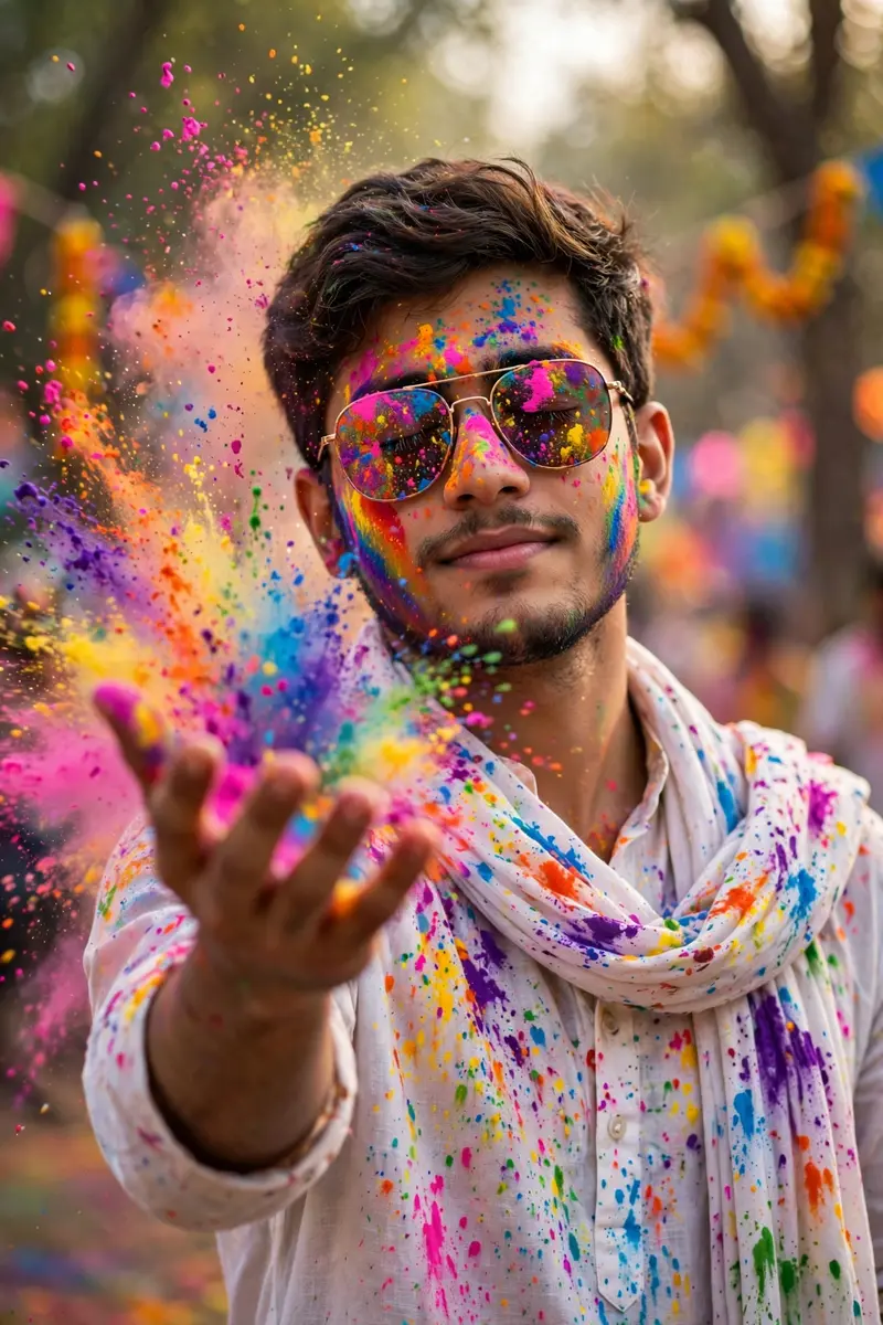 Holi Gulal Kurta Portrait Prompt