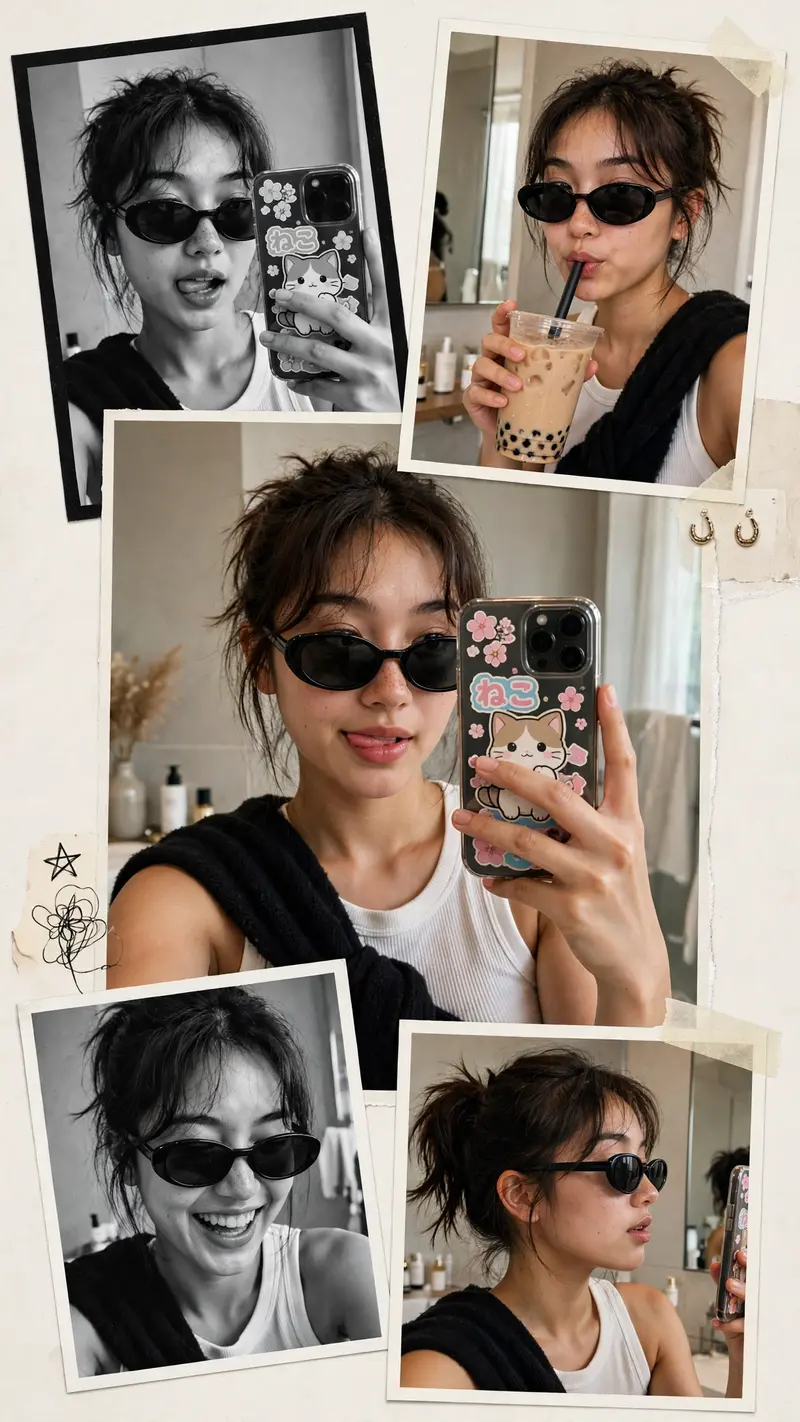 Aesthetic Mirror Selfie Collage Prompt