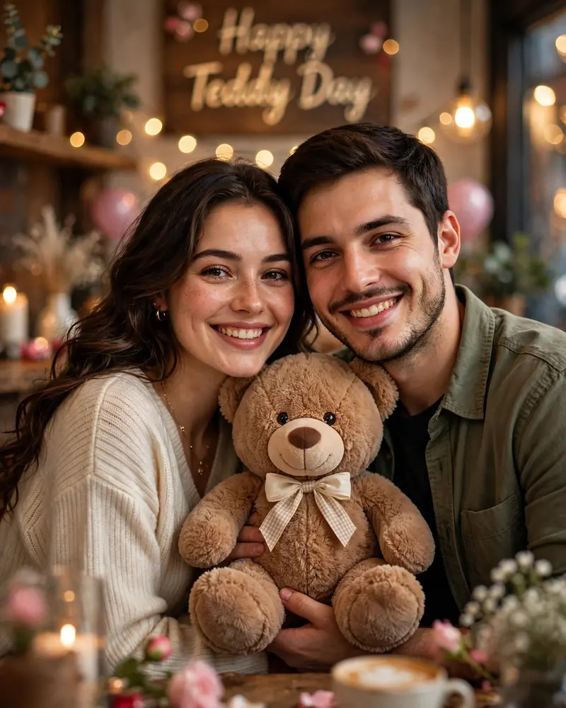 Teddy Day Romantic Couple Portrait Prompt