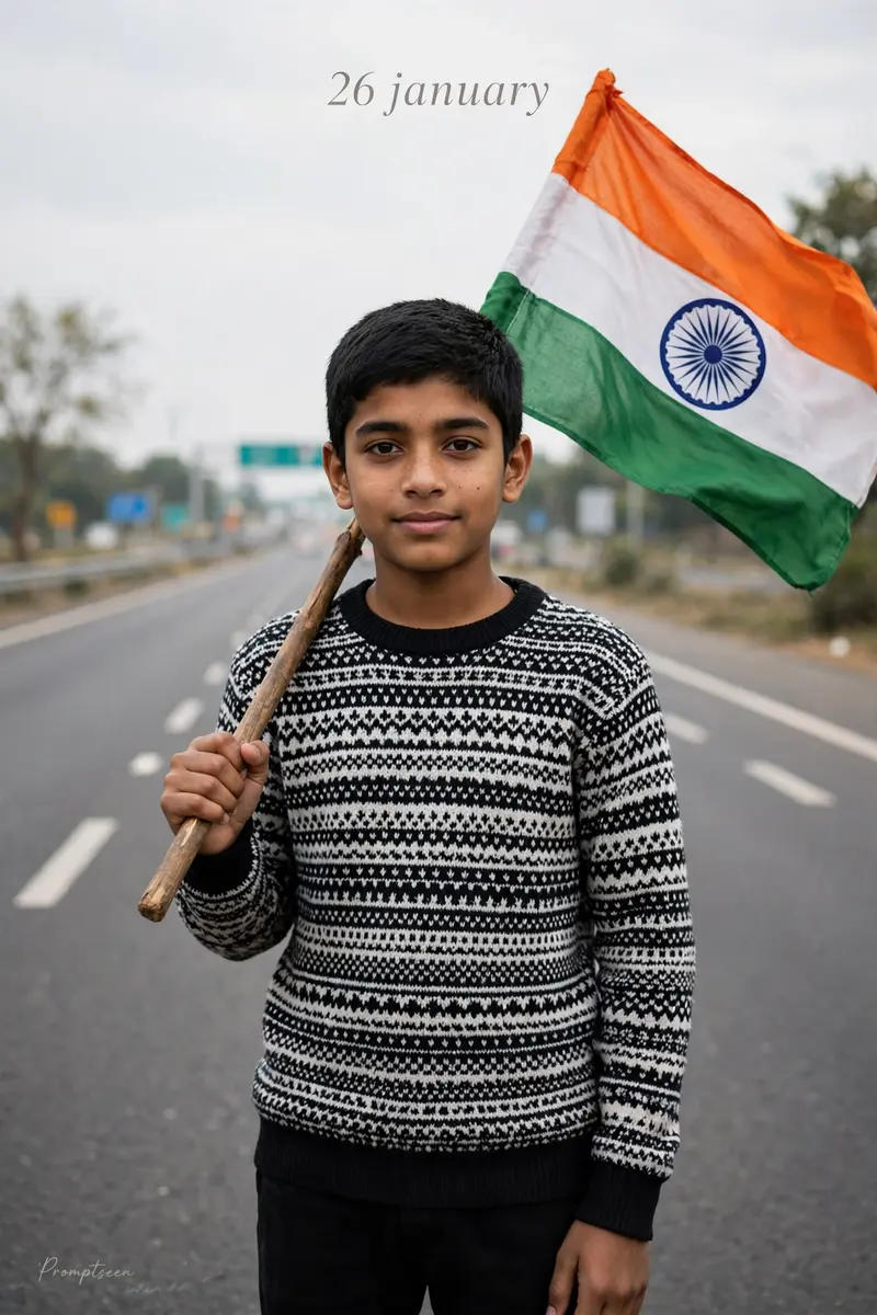 Republic Day Boy Flag Portrait Prompt