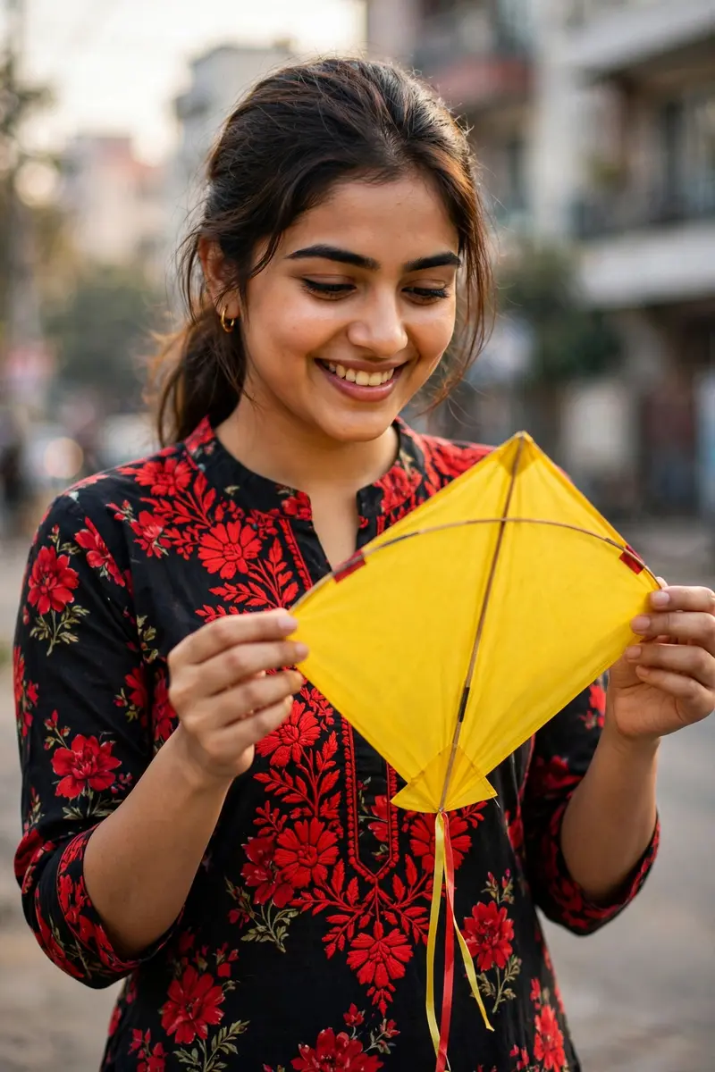 Makar Sankranti Kite Kurti Portrait Prompt