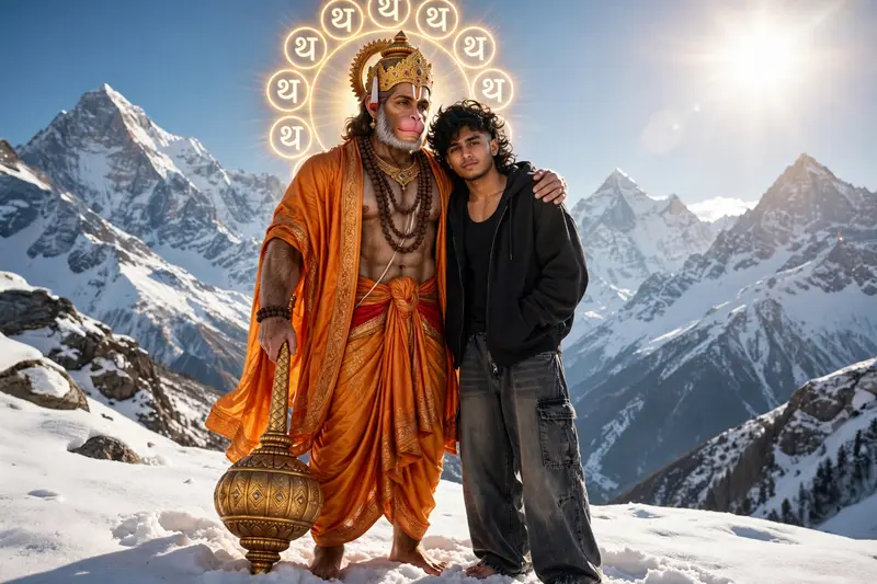 Hanuman Embrace Snow Portrait Prompt