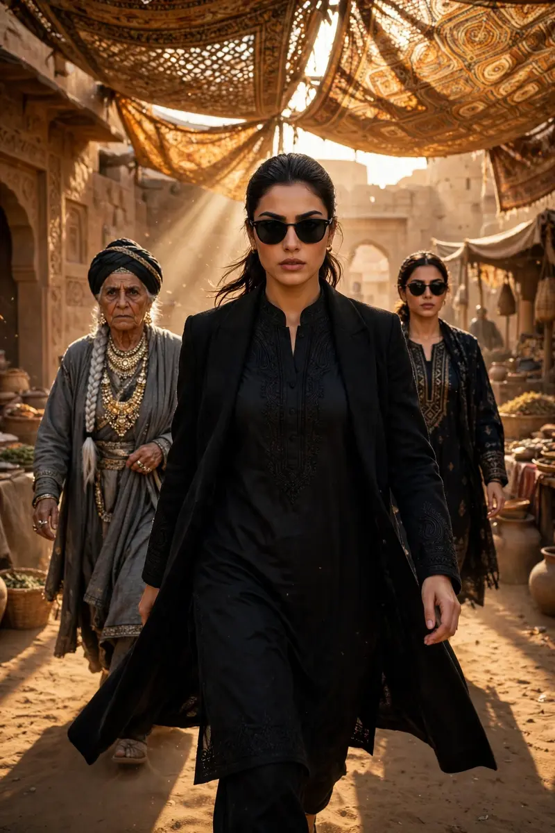 Female Villain Black Kurta Entrance Prompt
