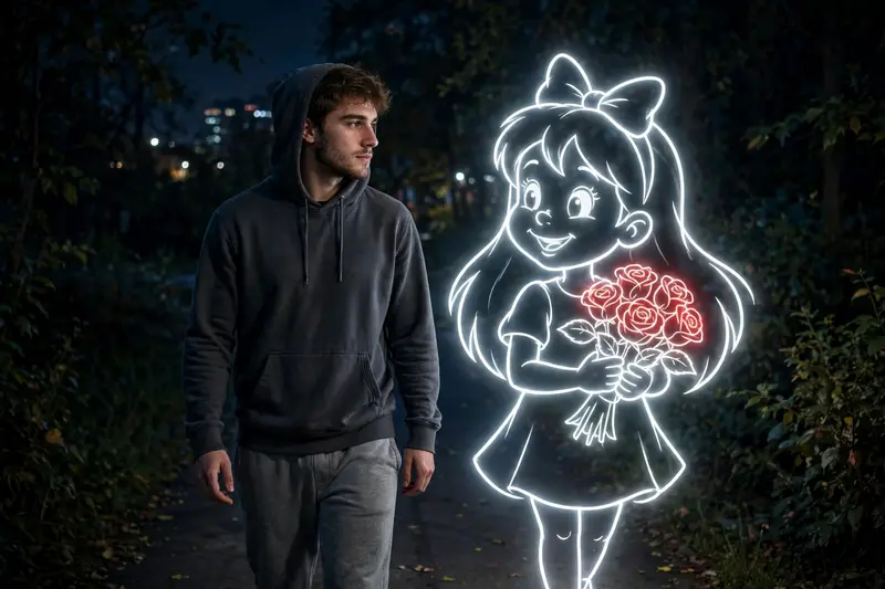 Glowing Cartoon Girlfriend Outline Prompt
