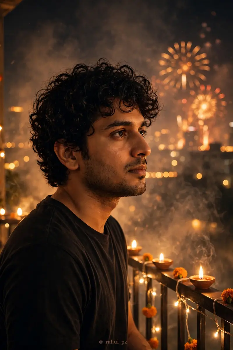 Diwali Night Balcony Portrait Prompt