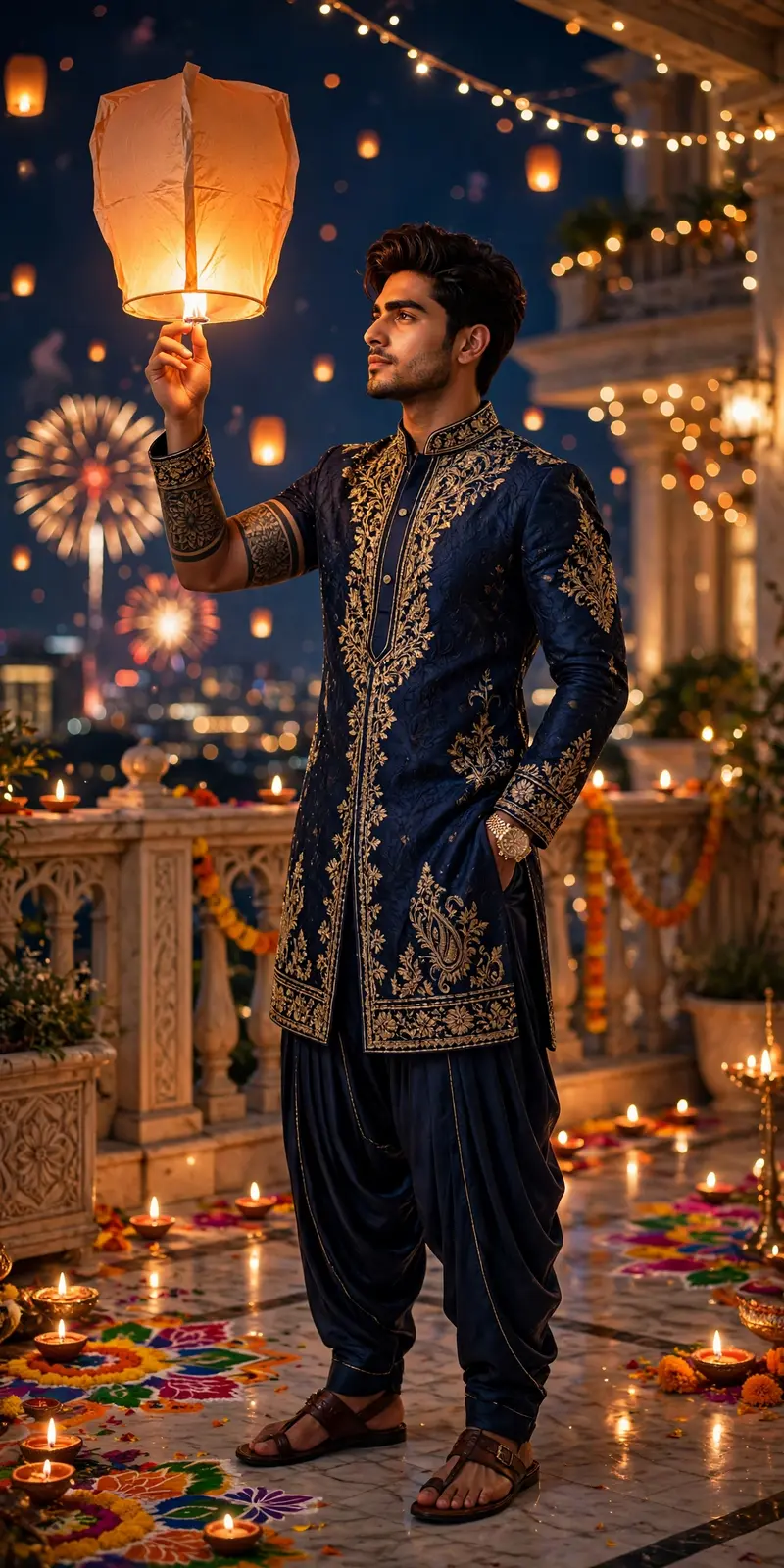 Diwali Lantern Terrace Portrait Prompt