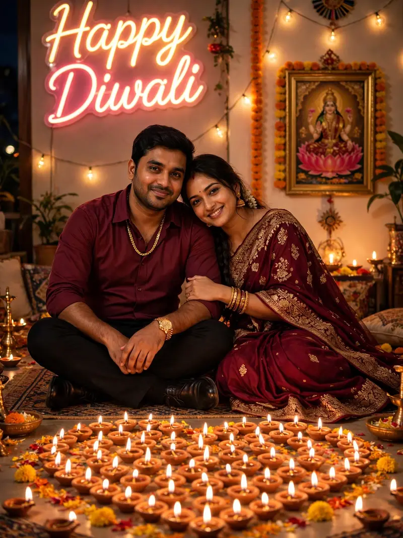 Diwali Diya Heart Couple Photo Prompt