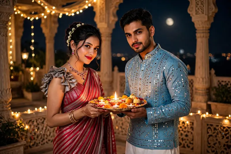 Karva Chauth Royal Terrace Couple Prompt