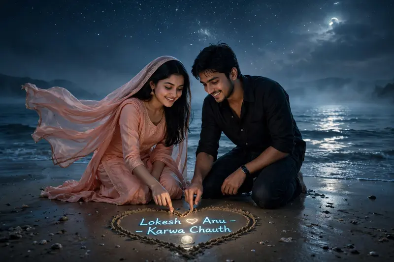 Karva Chauth Seaside Heart Photo Prompt