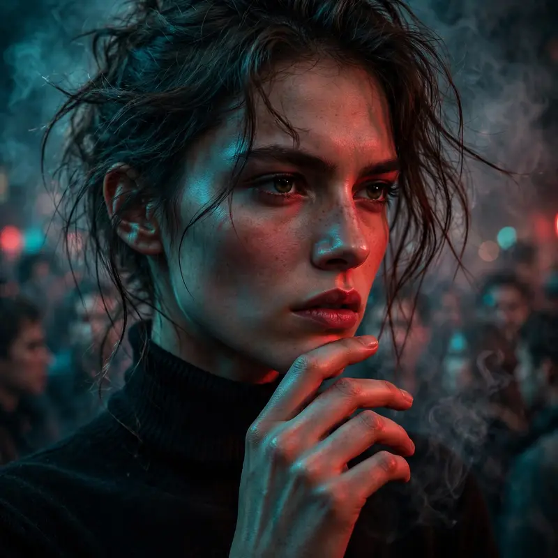 Red Teal Split Lighting Girl Portrait