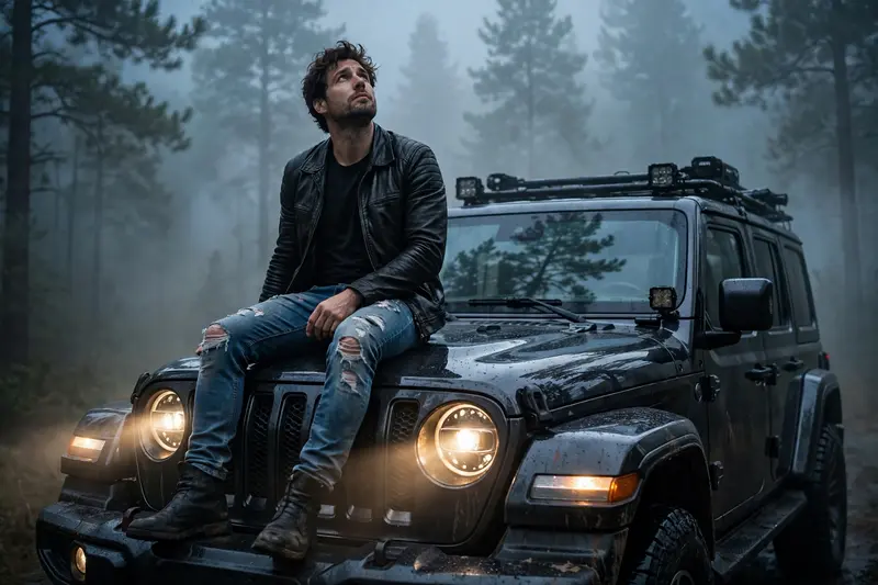 Foggy Forest Jeep Leather Jacket Prompt