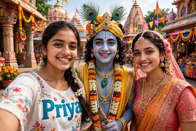 Holi Girl With Krishna Radha Prompt