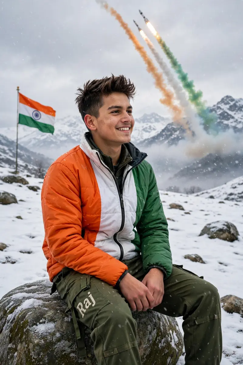 Republic Day Snowfield Boy Portrait Prompt