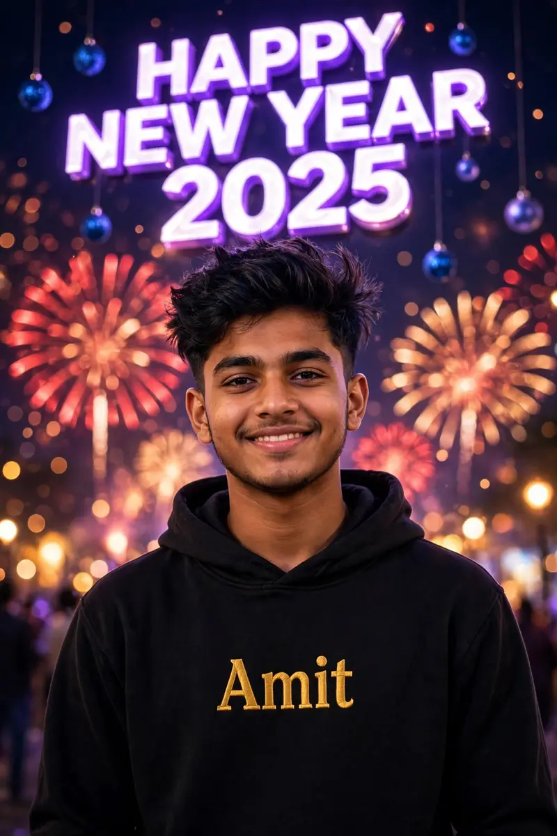 New Year 2025 3D Fireworks Boy Prompt