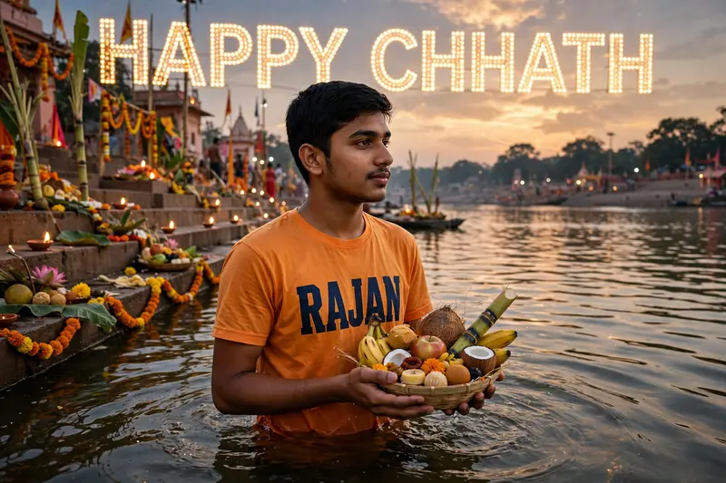 Chhath Puja Boy Water Fruits Prompt