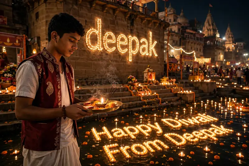 Diwali Puja Varanasi Boy Photo Prompt