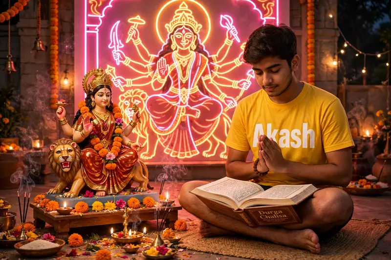 Navaratri Durga Idol Prayer Boy Prompt