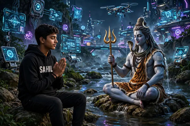 Mahadev 3D River Blessing Boy Prompt