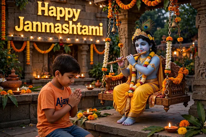 Janmashtami 3D Krishna Swing Boy Prompt