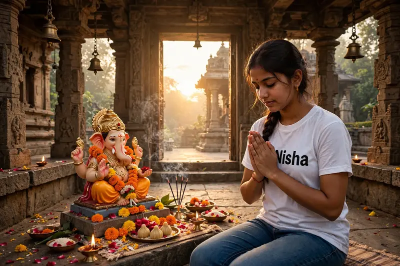 Ganesh Sunrise Prayer Girl Photo Prompt