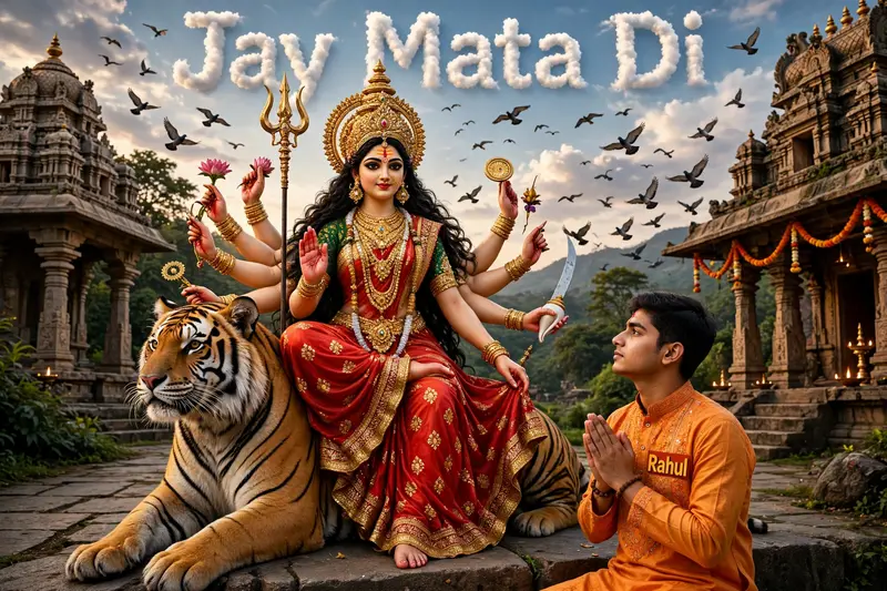 Maa Durga 3D Tiger Boy Worship Prompt
