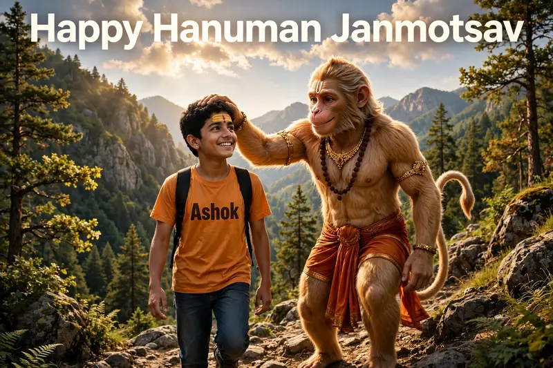 Hanuman Janmotsav Mountain Blessing Boy Prompt