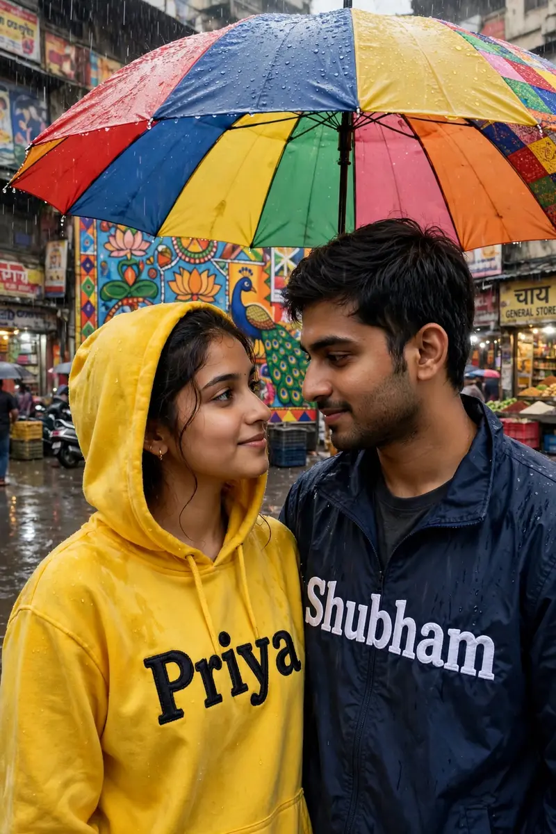 Rainy Umbrella Couple Name Photo Prompt