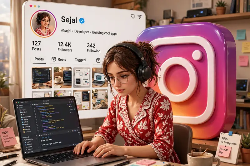 Instagram 3D Developer Girl Logo Prompt