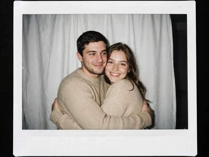 Hugging Couple in Matching Outfits