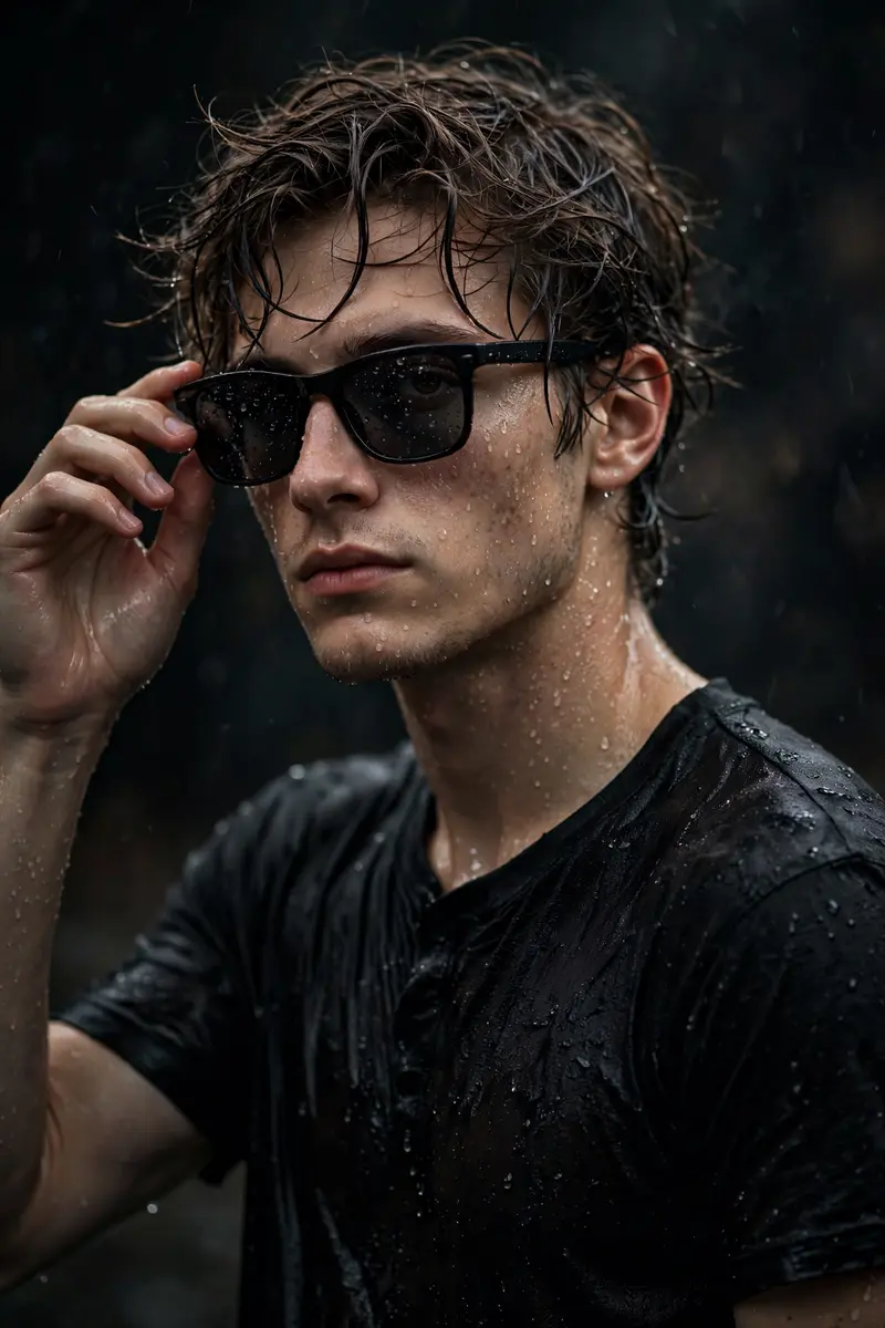 Rain-Soaked Cinematic Portrait